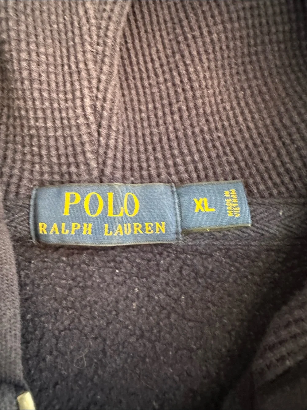 Vintage Y2K Polo Ralph Lauren Navy Full Zip Hoodie Waffle Knit Hood Men's XL